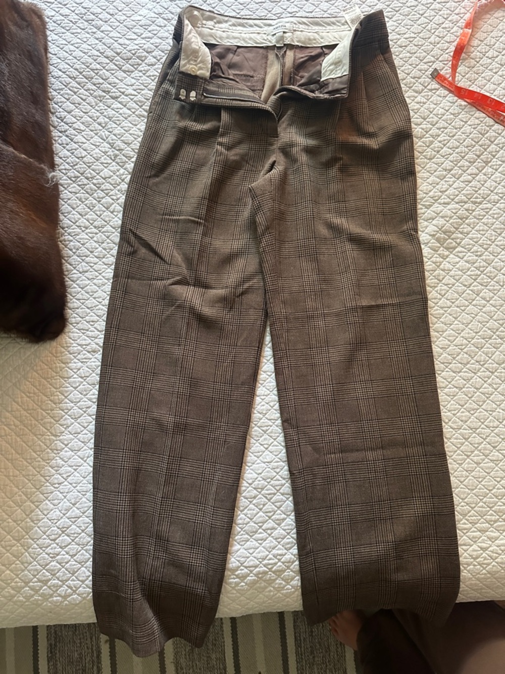 Aritzia Brown Plaid Dress Pants